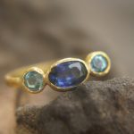Blue sapphire ring//artisan aquamarine ring//aquamarine 24k ring//24k gold ring//24k gold sapphire ring//gold sapphire aquamarine