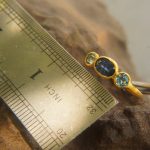 Blue sapphire ring//artisan aquamarine ring//aquamarine 24k ring//24k gold ring//24k gold sapphire ring//gold sapphire aquamarine