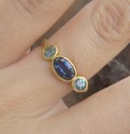 Blue sapphire ring//artisan aquamarine ring//aquamarine 24k ring//24k gold ring//24k gold sapphire ring//gold sapphire aquamarine