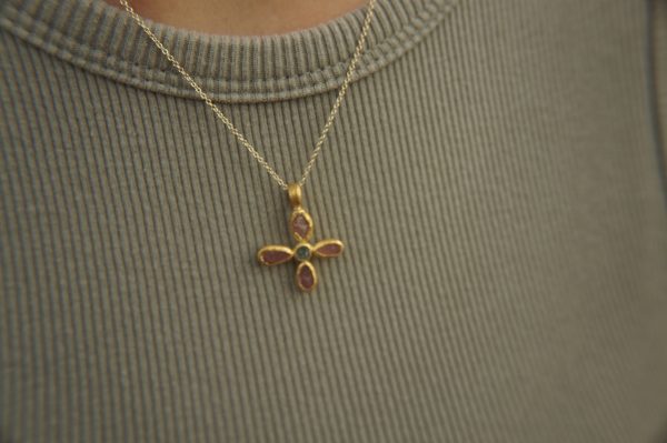 24k gold pendant//flower 24k gold //gold artisan charm//flower gold pendant/artisan gold pendant//tourmaline pendant charm//24k gold pendant