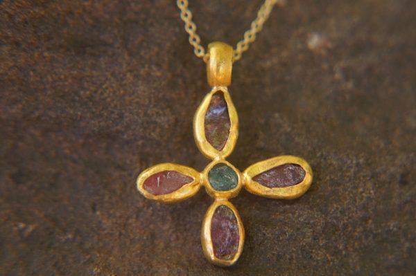 24k gold pendant//flower 24k gold //gold artisan charm//flower gold pendant/artisan gold pendant//tourmaline pendant charm//24k gold pendant