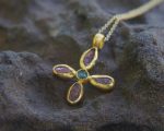 24k gold pendant//flower 24k gold //gold artisan charm//flower gold pendant/artisan gold pendant//tourmaline pendant charm//24k gold pendant