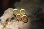 solid 24k gold//raw tourmaline Studs//multicolor tourmaline// Earrings-stud earrings//24k gold earrings//raw gem earrings//everyday studs