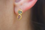 solid 24k gold//raw tourmaline Studs//multicolor tourmaline// Earrings-stud earrings//24k gold earrings//raw gem earrings//everyday studs