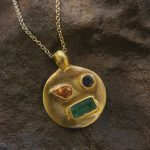solid 24k gold pendant//gold emerald sapphire necklace//artisan gold handmade//24k gold pendant//24k gold pendant//emerald pendant//24k gold