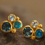 24k gold white moissoanite and neon apatite studs//gold blue gems studs//blue apatite and white moissanite earrings//24k gold jewelry