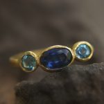 Blue sapphire ring//artisan aquamarine ring//aquamarine 24k ring//24k gold ring//24k gold sapphire ring//gold sapphire aquamarine