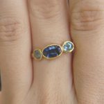 Blue sapphire ring//artisan aquamarine ring//aquamarine 24k ring//24k gold ring//24k gold sapphire ring//gold sapphire aquamarine