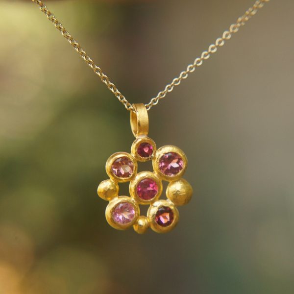 24k gold blue tourmaline pendant//handmade 24k pendant//artisan one of a kind gold pendant//mandala gold pendant//artisan gem pendant//24k