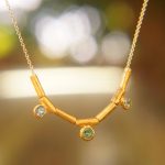 24k gold beaded charm necklace//24k multi stone necklace//24k gold necklace//emerald necklace with gem stone//gold beaded necklace