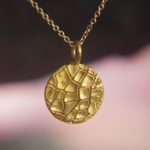 22k round cracked earth texture pendant//gold necklace//22k gold texture circle pendant//everyday disc pendant//solid gold circle pendant