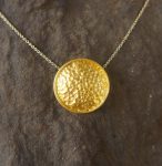22k round cracked earth texture pendant//gold necklace//22k gold texture circle pendant//everyday disc pendant//solid gold circle pendant