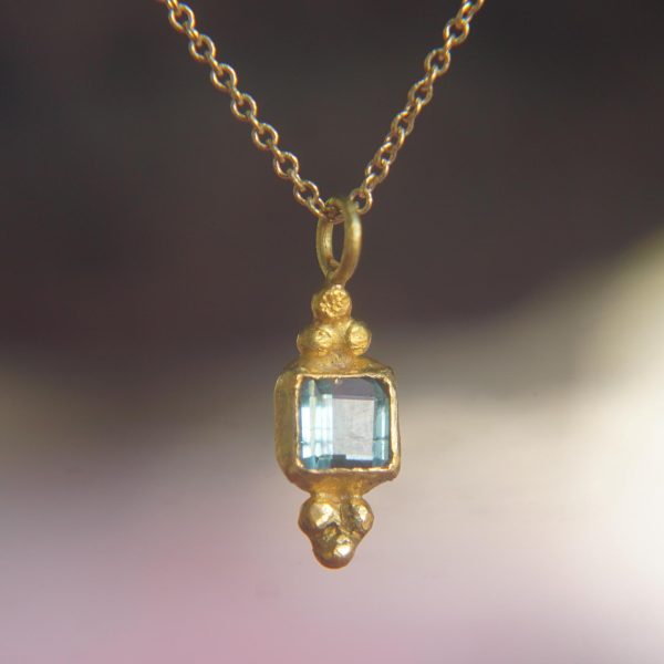 24k gold blue tourmaline pendant//artisan gold tourmaline pendant//24k tourmaline necklace//handmade tourmaline pendant//boho hippie chick