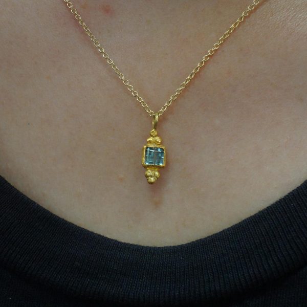 24k gold blue tourmaline pendant//artisan gold tourmaline pendant//24k tourmaline necklace//handmade tourmaline pendant//boho hippie chick