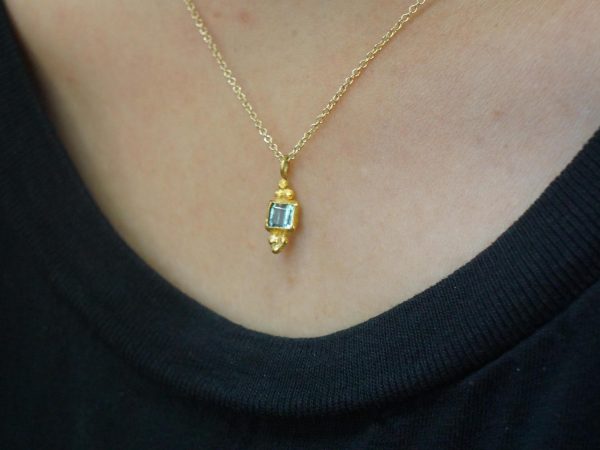 24k gold blue tourmaline pendant//artisan gold tourmaline pendant//24k tourmaline necklace//handmade tourmaline pendant//boho hippie chick