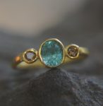 natural blue zircon 24k gold ring//24k gold ring//unique engagement ring//24k gold gem ring//gold white diamond//diamond and blue zircon