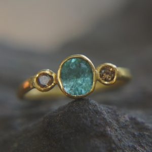 Paraiba blue tourmaline gold ring//24k gold ring//unique engagement ring//24k gold gem ring//gold Champaign diamond//diamond and tourmaline
