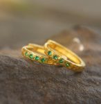22k gold emerald hoops//gold green emerald earrings//artisan emerald earrings//handmade gold hoops//22k emerald earrings//22k gold hoops