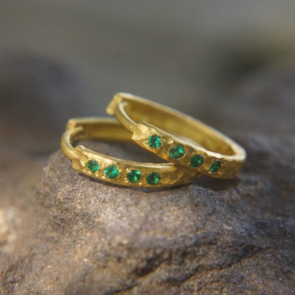 22k gold emerald hoops//gold green emerald earrings//artisan emerald earrings//handmade gold hoops//22k emerald earrings//22k gold hoops