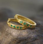 22k gold emerald hoops//gold green emerald earrings//artisan emerald earrings//handmade gold hoops//22k emerald earrings//22k gold hoops
