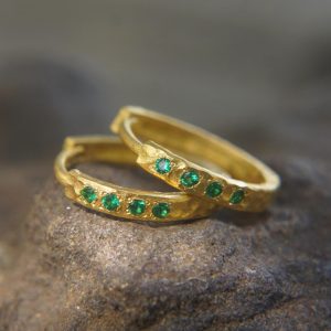 22k gold emerald hoops//gold green emerald earrings//artisan emerald earrings//handmade gold hoops//22k emerald earrings//22k gold hoops