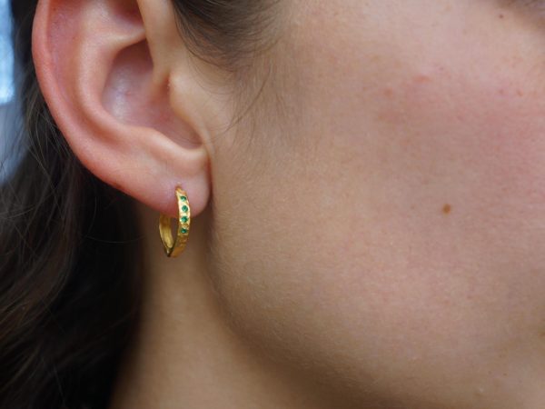 22k gold emerald hoops//gold green emerald earrings//artisan emerald earrings//handmade gold hoops//22k emerald earrings//22k gold hoops