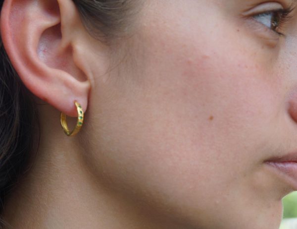22k gold emerald hoops//gold green emerald earrings//artisan emerald earrings//handmade gold hoops//22k emerald earrings//22k gold hoops