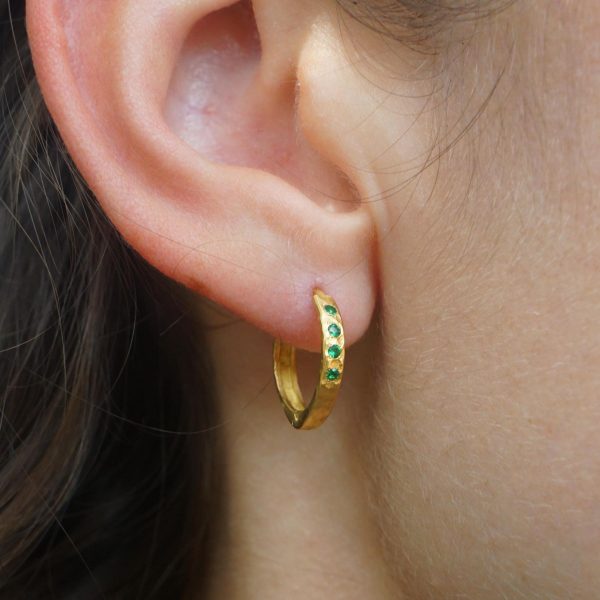 22k gold emerald hoops//gold green emerald earrings//artisan emerald earrings//handmade gold hoops//22k emerald earrings//22k gold hoops
