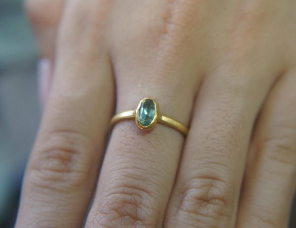 24k Paraiba blue tourmaline ring//24k unique ring//24k gold blue tourmaline ring//artisan tourmaline ring//gold tourmaline ring