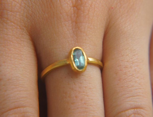 24k Paraiba blue tourmaline ring//24k unique ring//24k gold blue tourmaline ring//artisan tourmaline ring//gold tourmaline ring