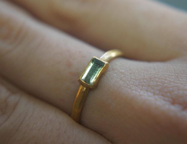 24k gold Paraiba blue tourmaline ring//gold Paraiba tourmaline ring//unique tourmaline engagement ring//artisan tourmaline ring