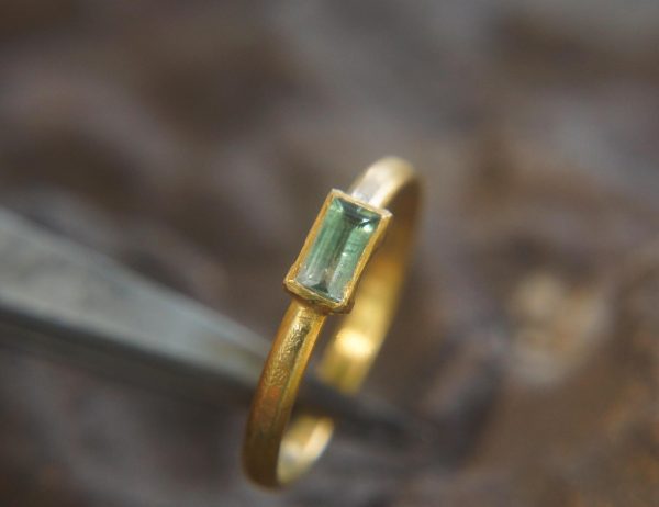 24k gold Paraiba blue tourmaline ring//gold Paraiba tourmaline ring//unique tourmaline engagement ring//artisan tourmaline ring