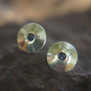 round 14k white gold//14k gold sapphire earrings//14k gold stud earrings//14k gold earrings//sapphire blue earrings//round sapphire earring