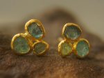 solid 24k gold//raw tourmaline Studs//multicolor tourmaline// Earrings-stud earrings//24k gold earrings//raw gem earrings//everyday studs