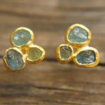 solid 24k gold//raw tourmaline Studs//multicolor tourmaline// Earrings-stud earrings//24k gold earrings//raw gem earrings//everyday studs