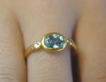 natural blue zircon 24k gold ring//24k gold ring//unique engagement ring//24k gold gem ring//gold white diamond//diamond and blue zircon