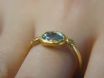 natural blue zircon 24k gold ring//24k gold ring//unique engagement ring//24k gold gem ring//gold white diamond//diamond and blue zircon