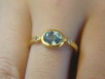 natural blue zircon 24k gold ring//24k gold ring//unique engagement ring//24k gold gem ring//gold white diamond//diamond and blue zircon