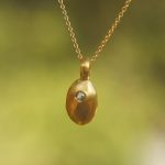 24k gold white diamond pendant//24k oval pendant//gold diamond necklace//gold hammered pendant//artisan 24k pendant//oval gold charm