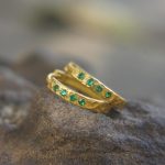 22k gold emerald hoops//gold green emerald earrings//artisan emerald earrings//handmade gold hoops//22k emerald earrings//22k gold hoops