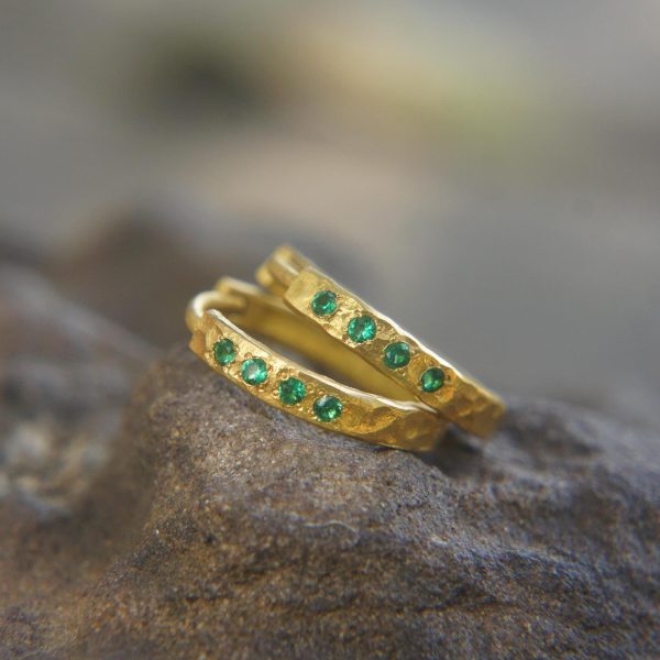 22k gold emerald hoops//gold green emerald earrings//artisan emerald earrings//handmade gold hoops//22k emerald earrings//22k gold hoops