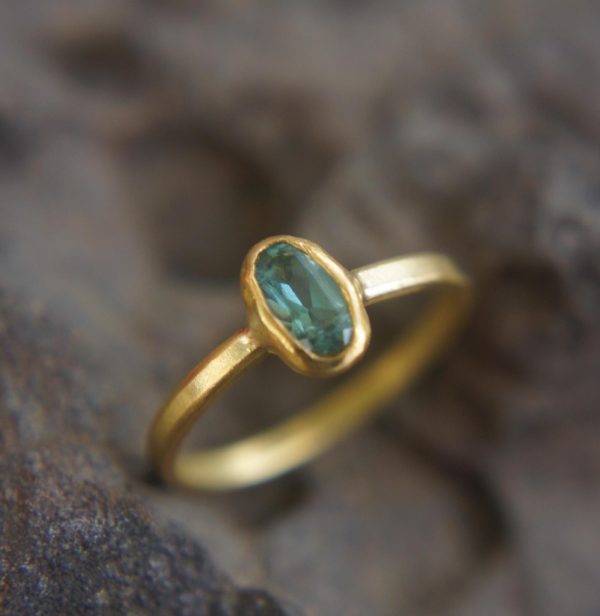 24k Paraiba blue tourmaline ring//24k unique ring//24k gold blue tourmaline ring//artisan tourmaline ring//gold tourmaline ring