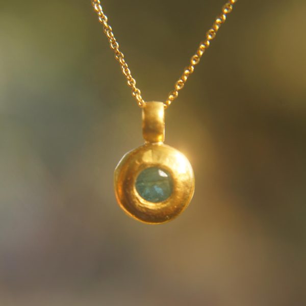 solid 24k Paraiba tourmaline gold pendant//gold tourmaline pendant//artisan gold handmade//24k gold pendant//Paraiba tourmaline pendant