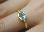 natural blue zircon 24k gold ring//24k gold ring//unique engagement ring//24k gold gem ring//gold white diamond//diamond and blue zircon