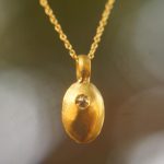 24k gold white diamond pendant//24k oval pendant//gold diamond necklace//gold hammered pendant//artisan 24k pendant//oval gold charm