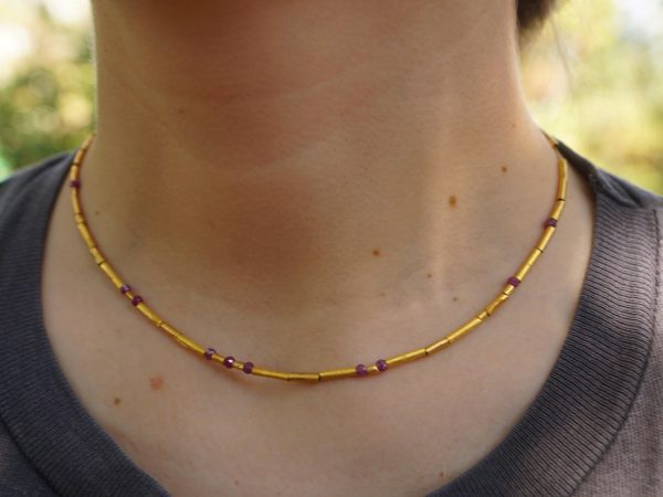 24k gold beads and ruby necklace//24k handmade beads necklace//gold artisan chain//24k gold ruby chain necklace//24k artisan gold necklace