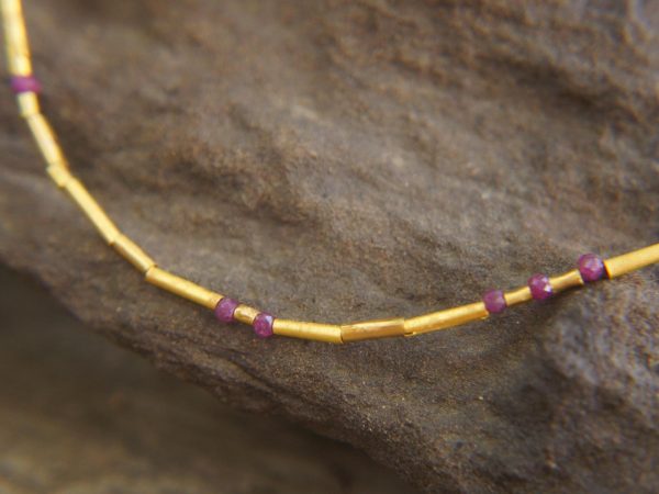 24k gold beads and ruby necklace//24k handmade beads necklace//gold artisan chain//24k gold ruby chain necklace//24k artisan gold necklace