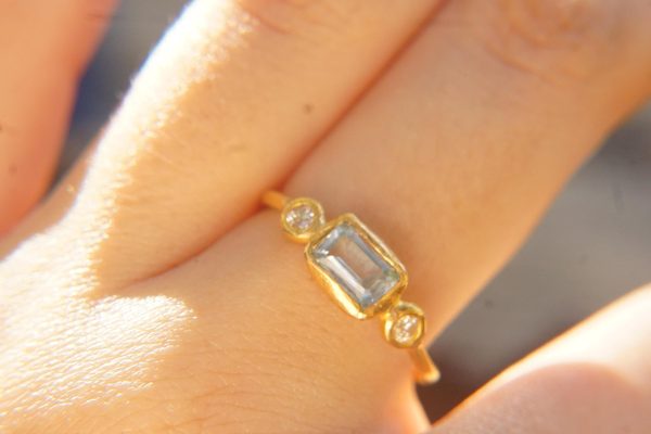 24k blue tourmaline and diamond ring//artisan tourmaline ring//24k tourmaline and diamond//24k gold ring//24k gold diamond ring
