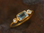 24k blue tourmaline and diamond ring//artisan tourmaline ring//24k tourmaline and diamond//24k gold ring//24k gold diamond ring