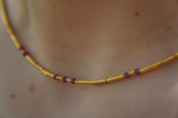 24k gold beads and ruby necklace//24k handmade beads necklace//gold artisan chain//24k gold ruby chain necklace//24k artisan gold necklace